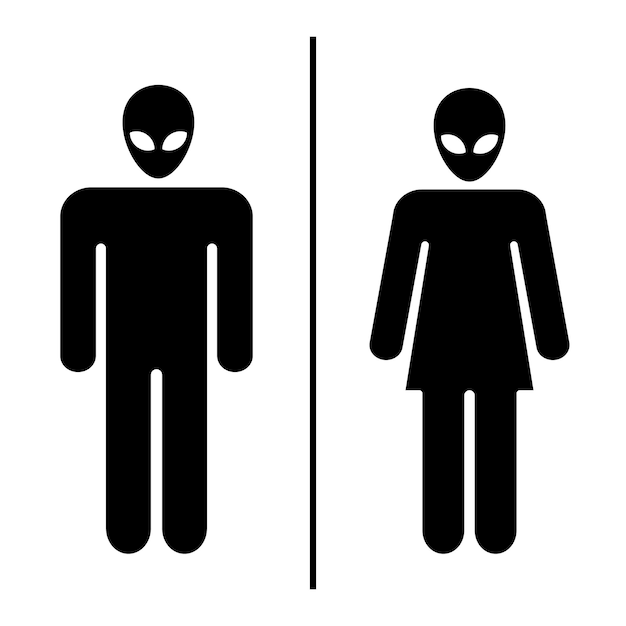 Joky toilet signs Alien Woman Man Minimalistic icon set vector illustration