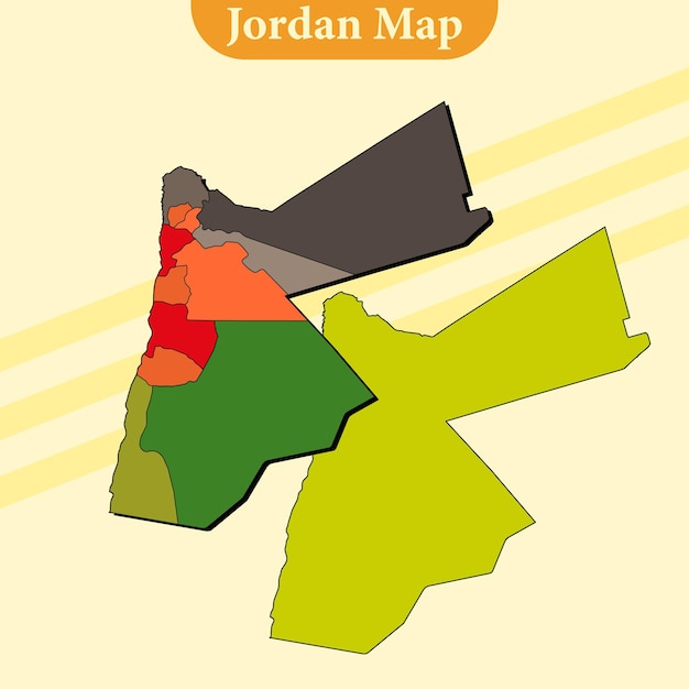 Jordan map vector with regions and cities lines and full every region