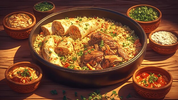 Vector jordanian mansaf and lamb with yogurt sauce