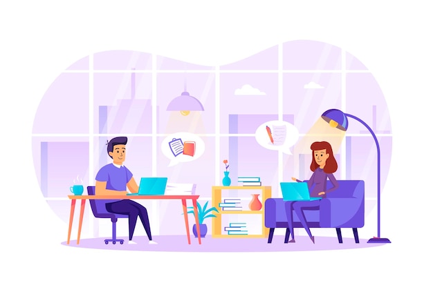 Journalism and journalist profession flat design concept with people characters scene