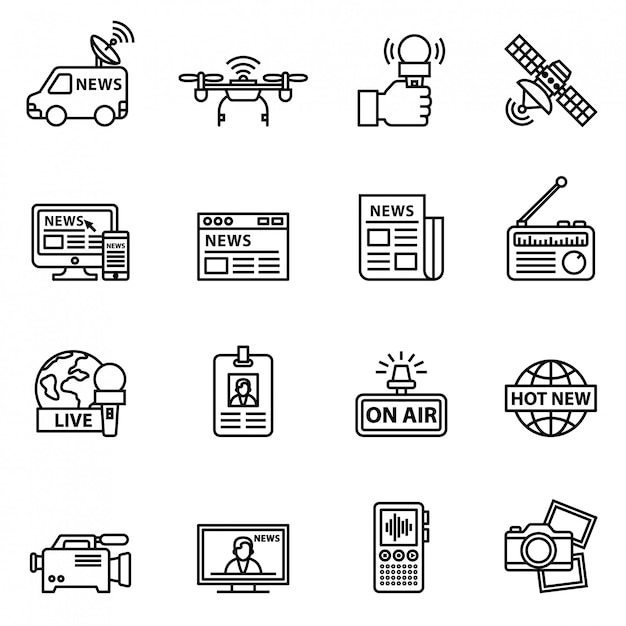 Journalism & Media news icon set. Line style stock vector.