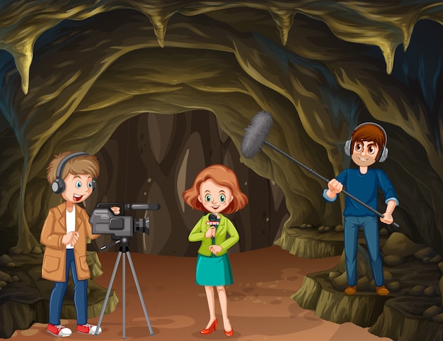 Journalist report from cave