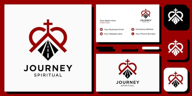 journey spiritual religion heart road cross church regret with business card template 