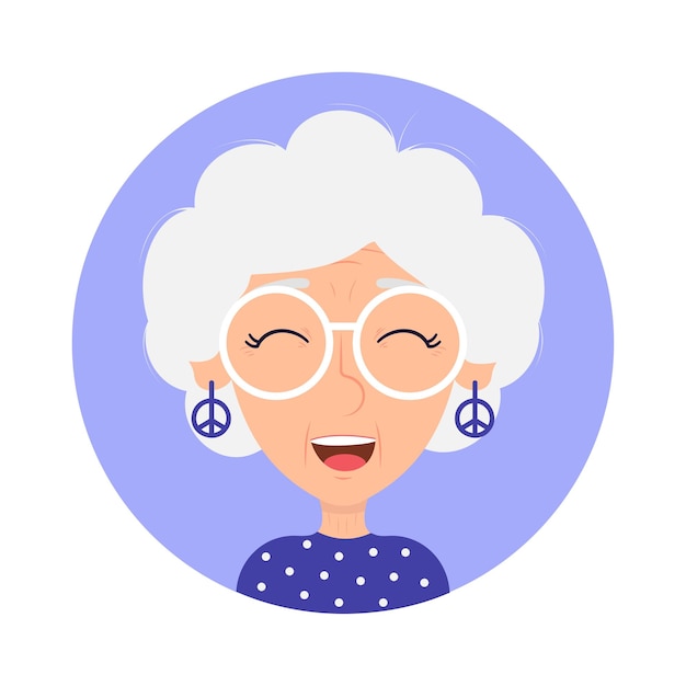 Joy hippie old woman avatar vector illustration