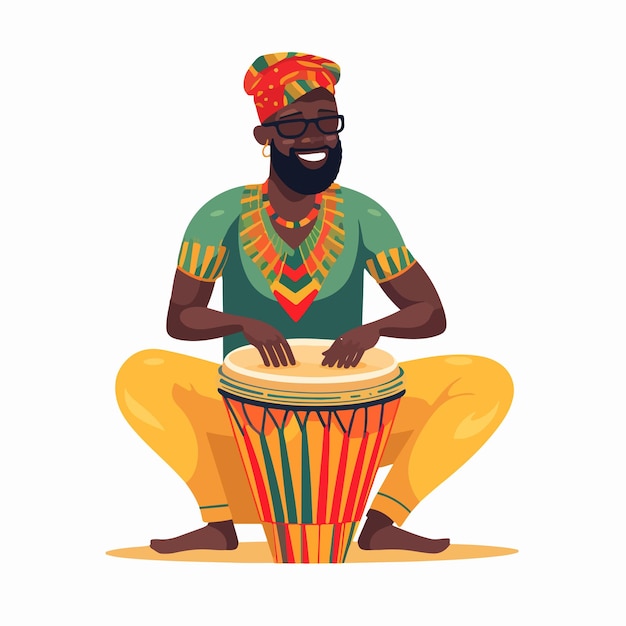 Joyful African Musician Playing Jembe Drum Outdoors