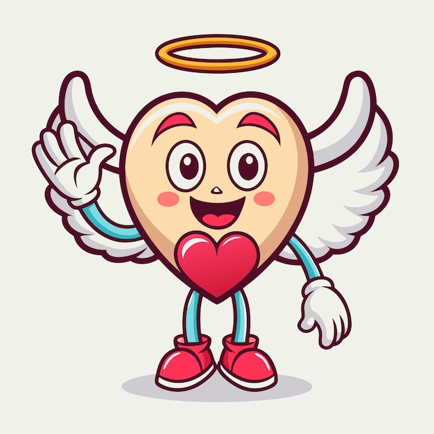 Vector joyful angel with heart and love gesture cartoon vector illustration