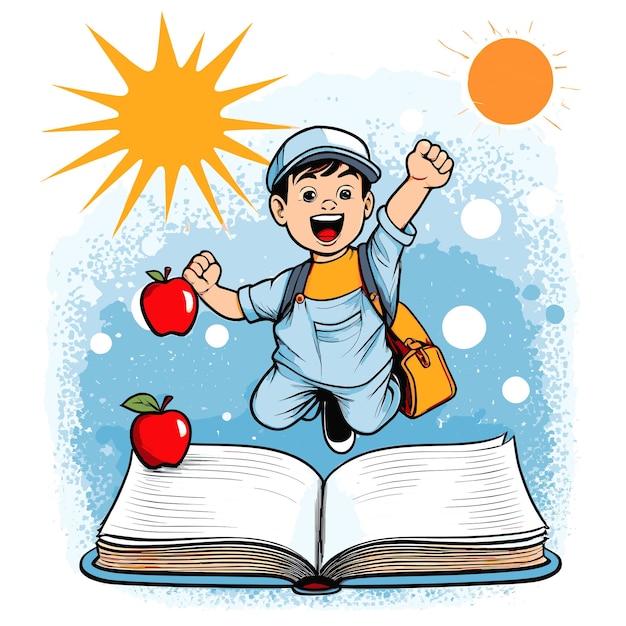 Vector joyful back to school kids cartoon illustration