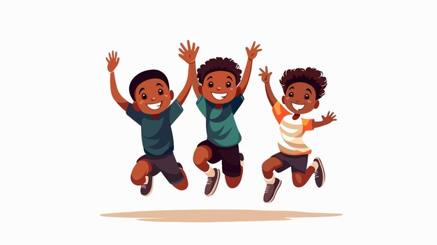 Vector joyful black boys jumping happily in sdgs cartoon vector illustration