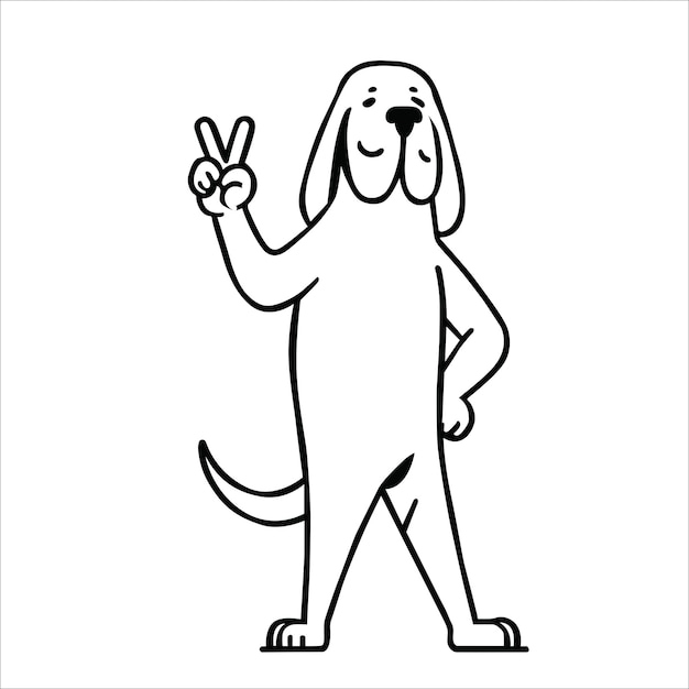 Joyful Bloodhound Peace Sign Illustration Vector