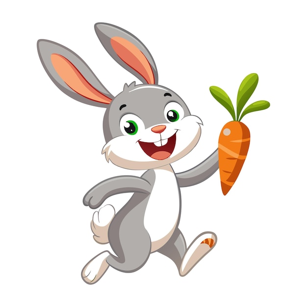 Vector a joyful cartoon bunny vector design hopping with excitement and holding a carrot isolated on a wh