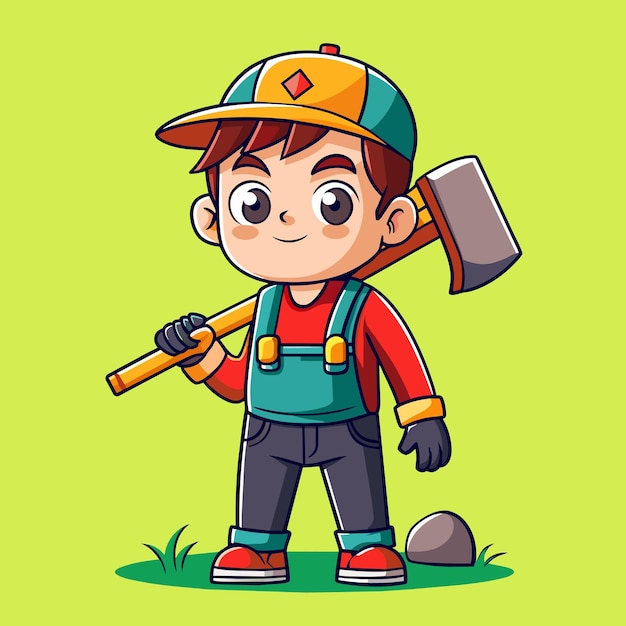 Joyful Cartoon of Carpenter Holding Tool Vector