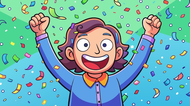 Joyful Cartoon Character Celebrating With Confetti