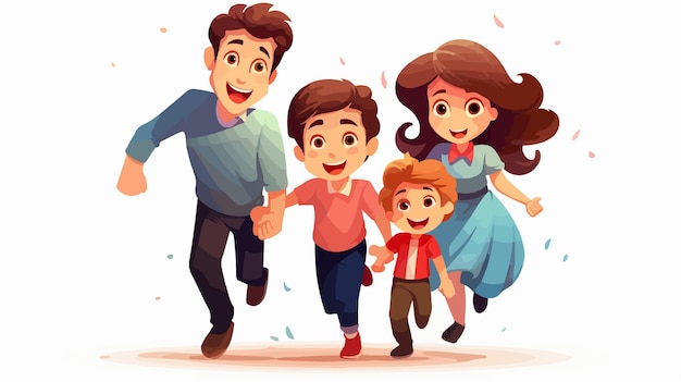 Vector joyful cartoon family vector illustration isolated