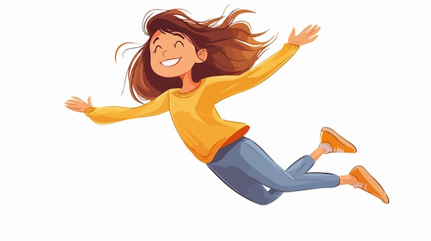 Joyful Cartoon Girl Leaping Vector Illustration