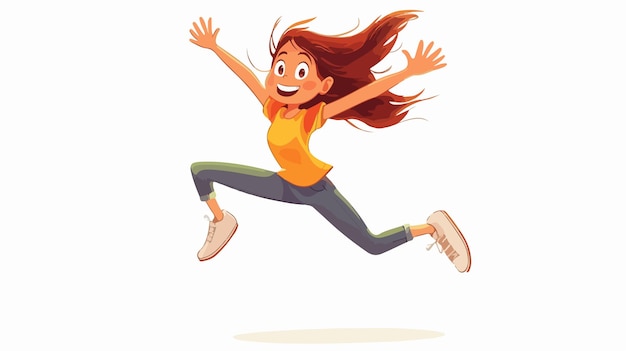 Vector joyful cartoon girl leaping vector illustration