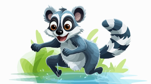 Joyful Cartoon Lemur Running and Smiling in Flat Design