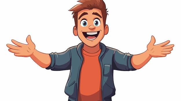 Joyful Cartoon Man Welcoming with Open Arms Vector Illustration