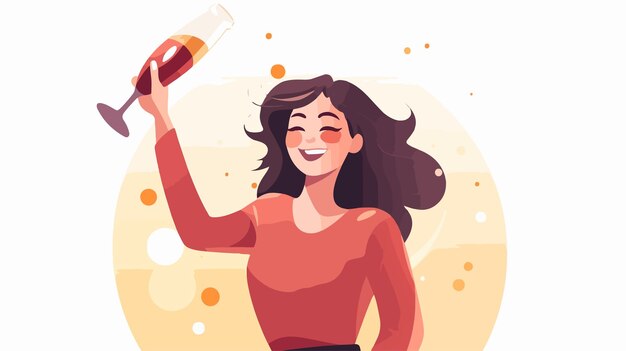 Vector joyful celebrating woman holding champagne bottle