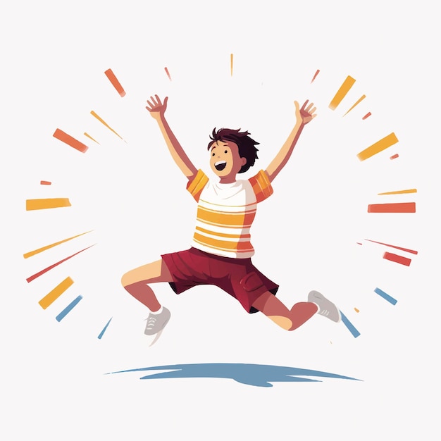 Vector joyful child jumping excitedly outdoors