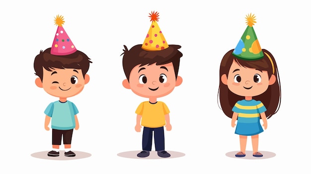 Vector joyful children celebrating with party hats