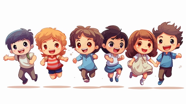 Joyful Children Jumping Together Illustration