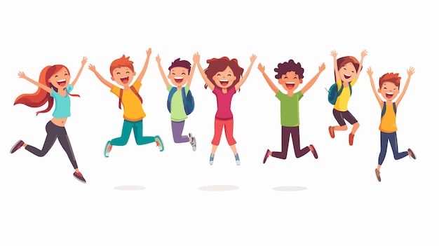 Vector joyful children jumping with joy and excitement happy kids celebrating success and fun time