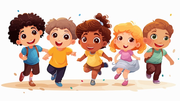 Joyful Children Playing Together Vector Illustration