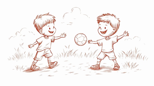 Vector joyful children playing with ball happy boys having fun outdoors