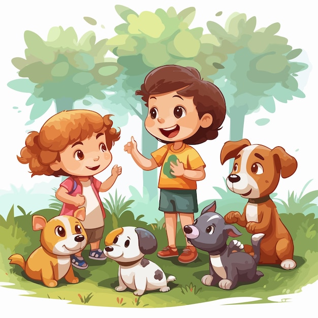 Joyful Children Playing with Their Pets at the Park