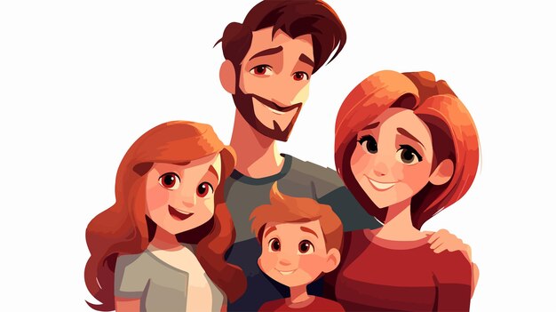 Vector joyful cute kids with parents cartoon illustration