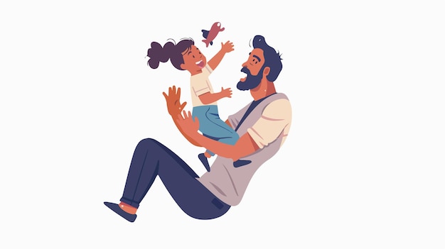 Vector joyful father playing with daughter flat vector illustration