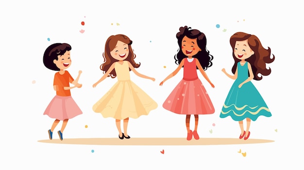 Vector joyful girls playing and smiling on white background vector illustration