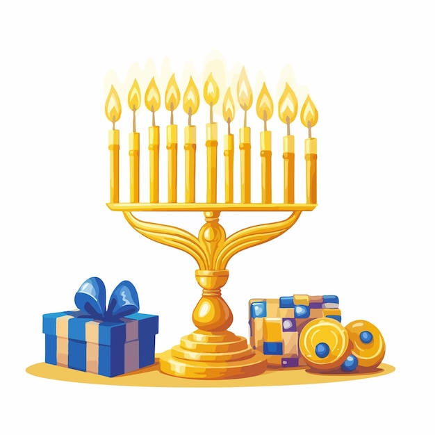 Joyful Hanukkah Celebration with Menorah and Drei