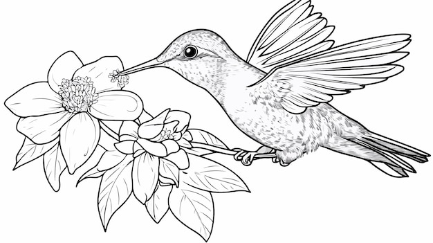 Vector joyful hummingbird coloring page with nectar sipping relaxing artistic activity for all ages