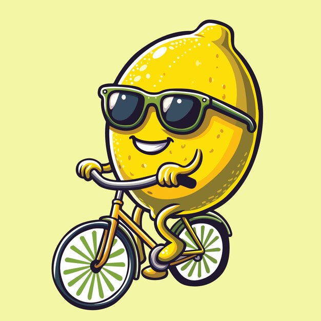 Joyful Lemon Bike Ride Clipart illustration Vector