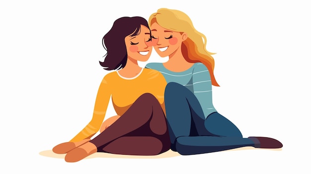 Vector joyful lesbian couple cartoon high angle view