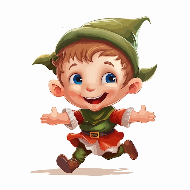 Vector joyful little elf illustration smiling fantasy character design