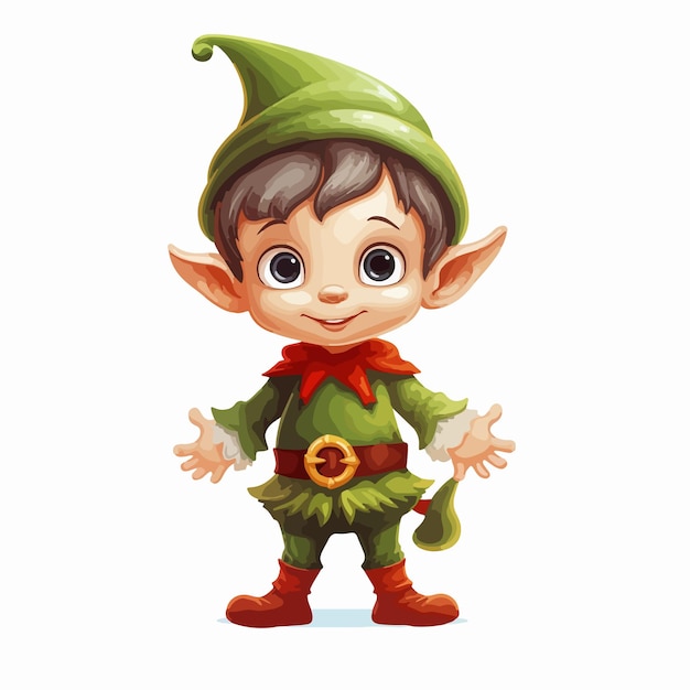 Vector joyful little elf illustration smiling fantasy character design