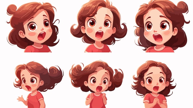 Vector joyful little girl with cute laughing expression in loud gestures