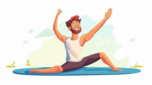 Joyful Man Exercising on Yoga Mat with Delight and Fun