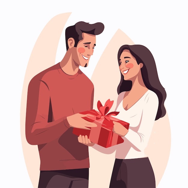 Joyful Man presenting Gift Box to Delighted Woman Embracing and Kissing Celebration of Love