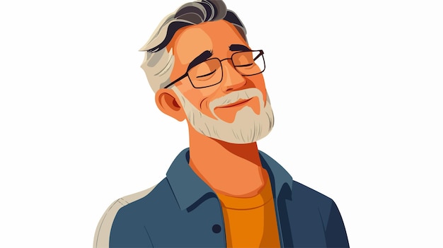 Vector joyful mature man with closed eyes enjoying his moment at home