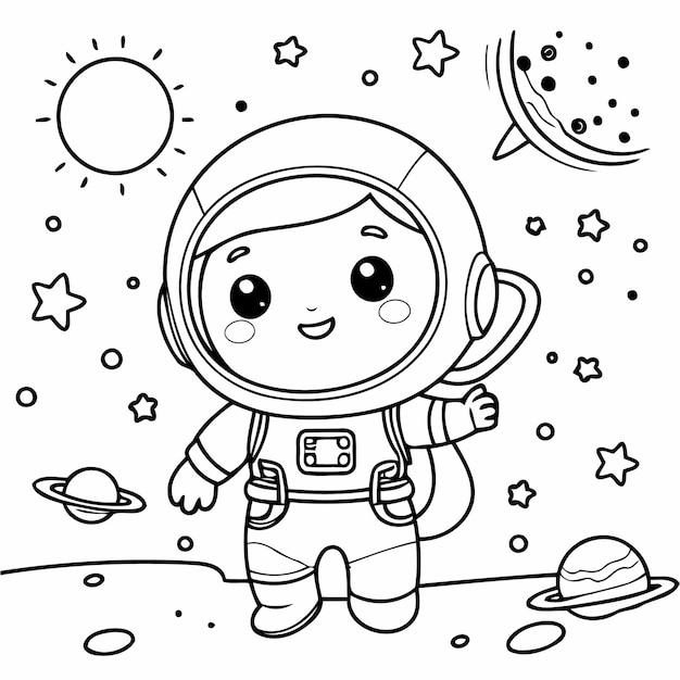 Joyful outer space scene doodle for toddlers book