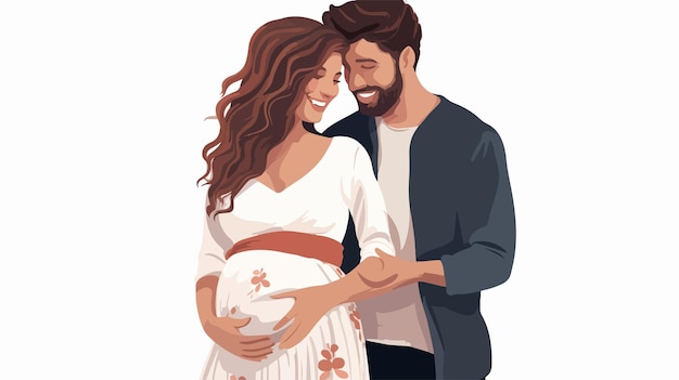 Joyful Pregnant Woman and Man Embracing with Smiles