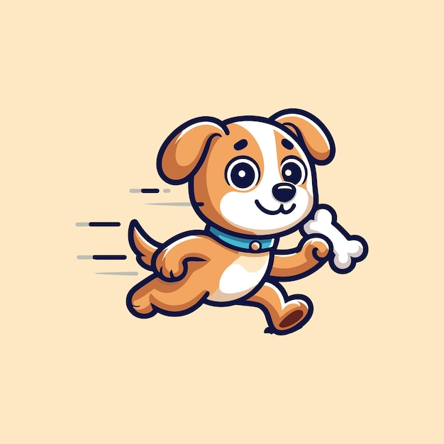 Vector joyful pup on the run with a bone