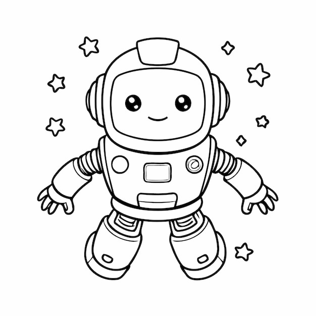 Joyful robot doodle for toddlers colouring page