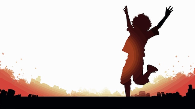 Vector joyful silhouette of boy kid having fun outdoors