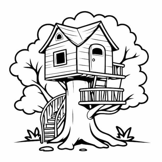 Joyful TreeHouse drawing for kids colouring books