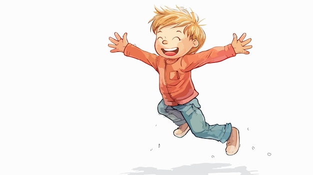 Joyful Young Child Jumping in HandDrawn Mixed Media Artwork