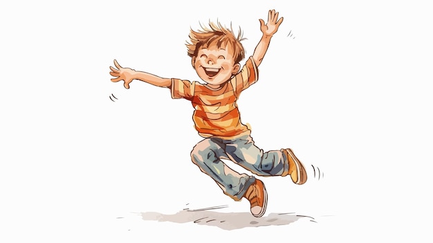 Joyful Young Child Jumping in HandDrawn Mixed Media Artwork